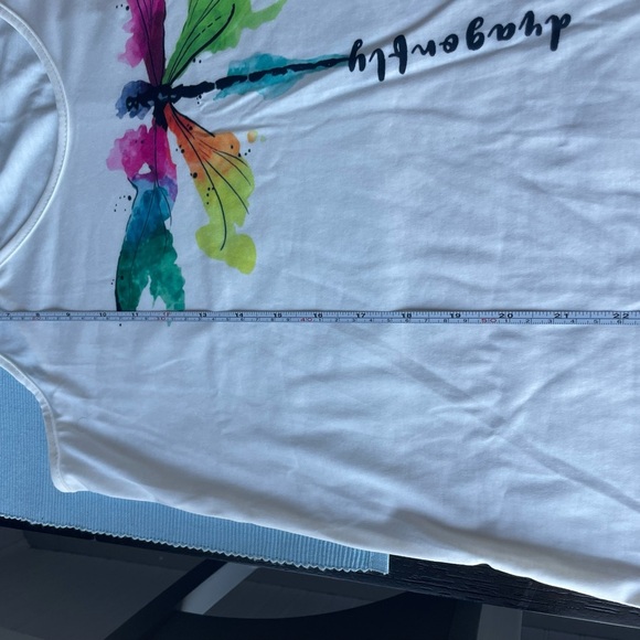 SHEIN White Camisole with Colorful Dragonfly Design size large - Picture 5 of 8